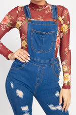 Load image into Gallery viewer, Distressed Denim Skinny Overalls
