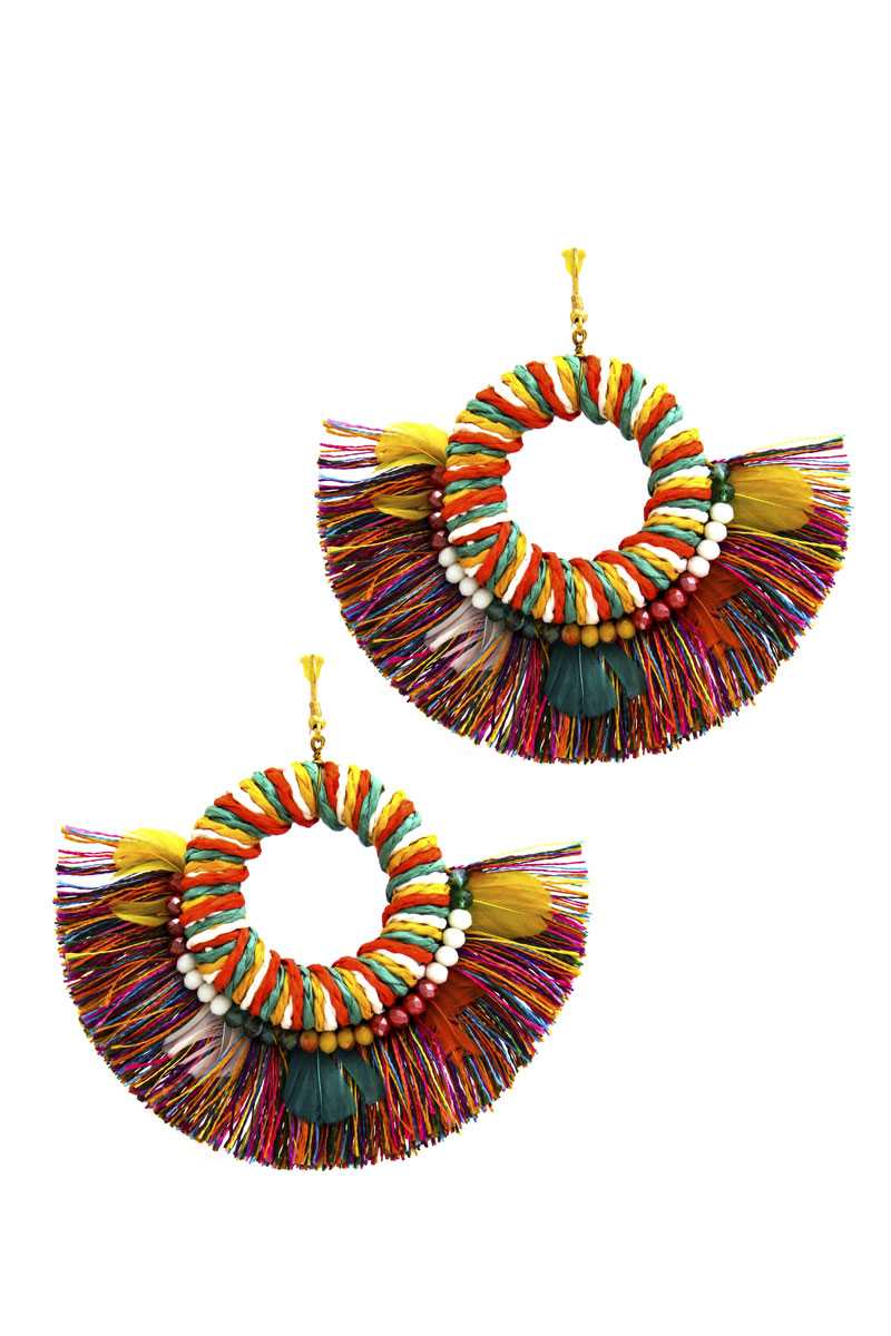 Stylish Feather And Fan Tassel Earring