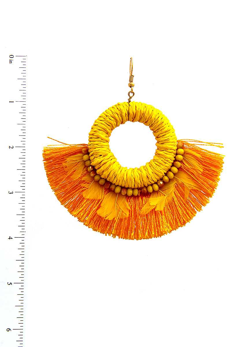 Stylish Feather And Fan Tassel Earring