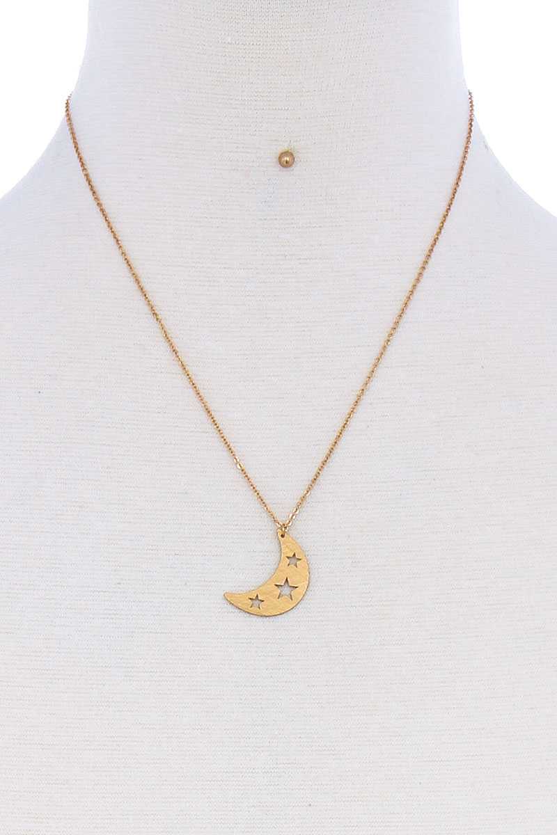 Crescent Moon & Star Necklace And Earring Set