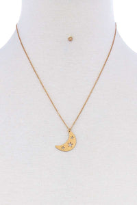 Crescent Moon & Star Necklace And Earring Set