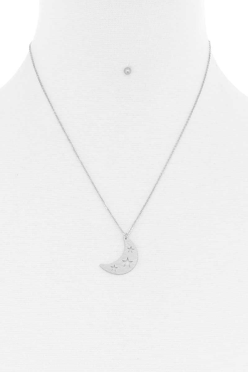 Crescent Moon & Star Necklace And Earring Set