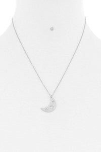 Crescent Moon & Star Necklace And Earring Set