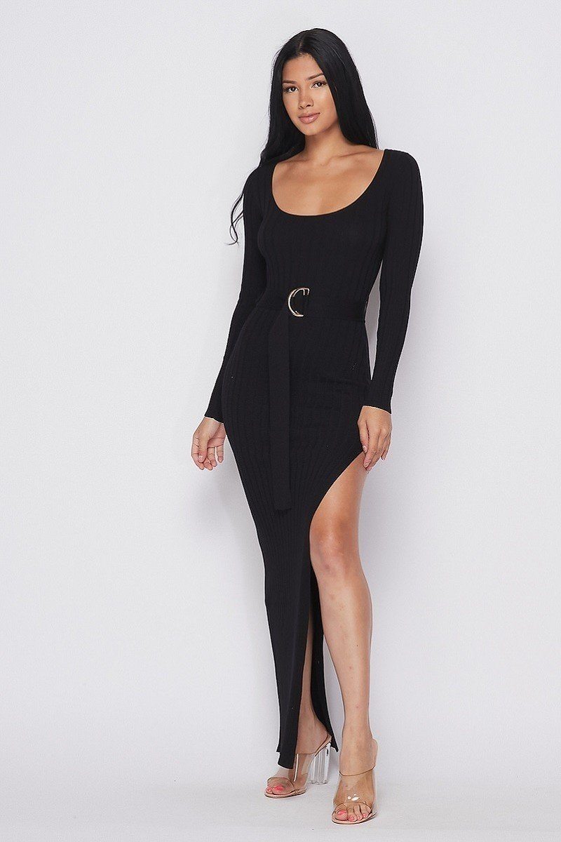 Ribbed Long Sleeve Maxi Dress