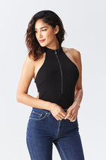 Load image into Gallery viewer, Solid Choker Neck Zipper Front Bodysuit
