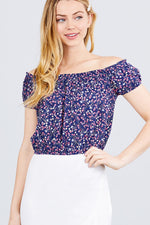 Load image into Gallery viewer, Short Sleeve Off The Shoulder Woven Crop Top
