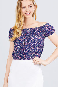 Short Sleeve Off The Shoulder Woven Crop Top