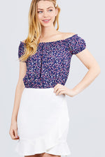 Load image into Gallery viewer, Short Sleeve Off The Shoulder Woven Crop Top
