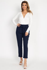 Belted Linen Paper Bag Pants