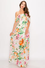 Load image into Gallery viewer, Floral Print Ruffled Off Shoulder Maxi Dress
