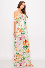 Load image into Gallery viewer, Floral Print Ruffled Off Shoulder Maxi Dress
