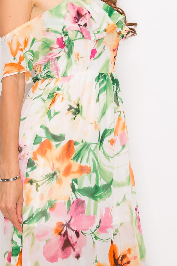 Floral Print Ruffled Off Shoulder Maxi Dress