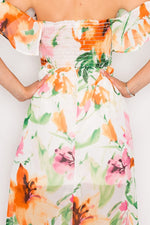 Load image into Gallery viewer, Floral Print Ruffled Off Shoulder Maxi Dress
