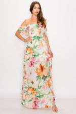 Load image into Gallery viewer, Floral Print Ruffled Off Shoulder Maxi Dress
