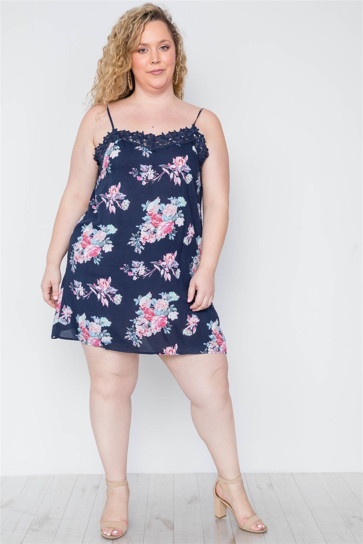 Plus Size Floral Crochet Boho Mini Cami Dress