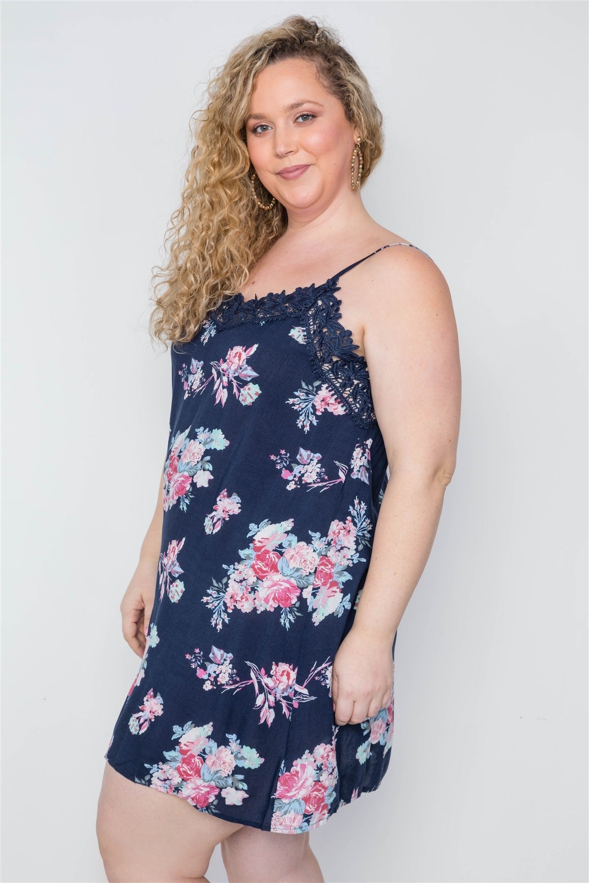 Plus Size Floral Crochet Boho Mini Cami Dress