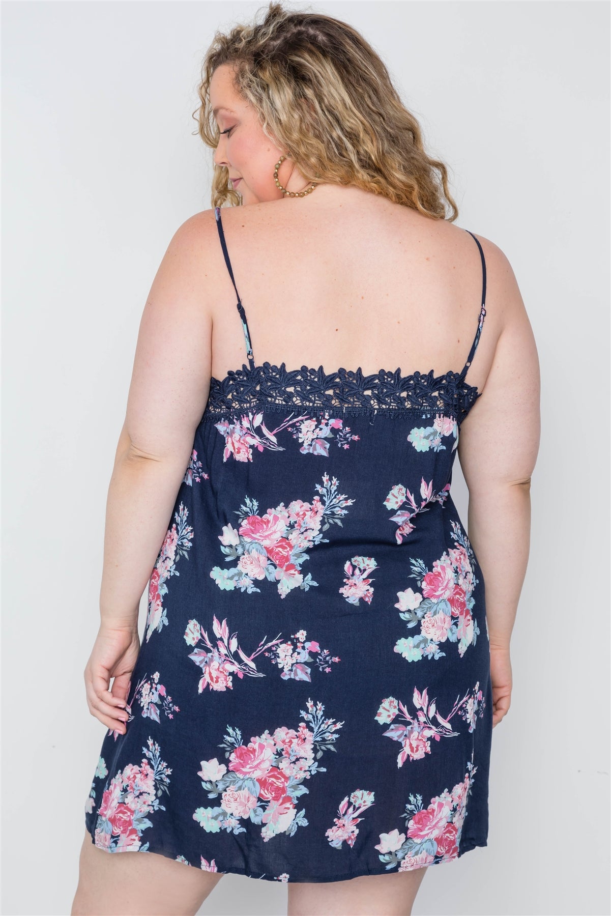 Plus Size Floral Crochet Boho Mini Cami Dress