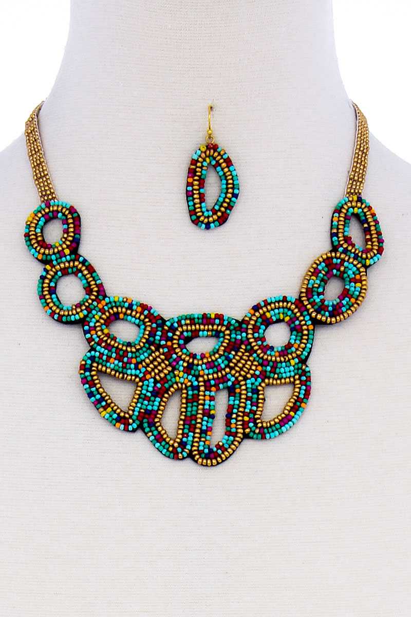 Multi Beaded Chunky Necklace & Earring Set