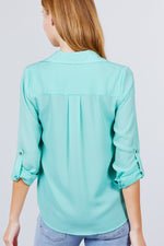 Load image into Gallery viewer, 3/4 Roll Up Sleeve Pocket with Zipper Detail Blouse
