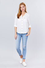 Load image into Gallery viewer, 3/4 Roll Up Sleeve Pocket with Zipper Detail Blouse
