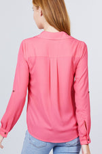 Load image into Gallery viewer, 3/4 Roll Up Sleeve Pocket with Zipper Detail Blouse
