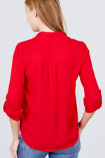 Load image into Gallery viewer, 3/4 Roll Up Sleeve Pocket with Zipper Detail Blouse
