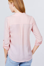 Load image into Gallery viewer, 3/4 Roll Up Sleeve Pocket with Zipper Detail Blouse
