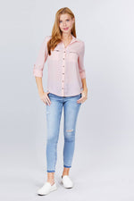 Load image into Gallery viewer, 3/4 Roll Up Sleeve Pocket with Zipper Detail Blouse
