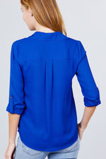 Load image into Gallery viewer, 3/4 Roll Up Sleeve Pocket with Zipper Detail Blouse
