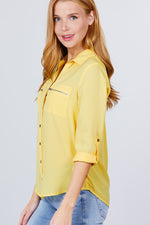 Load image into Gallery viewer, 3/4 Roll Up Sleeve Pocket with Zipper Detail Blouse
