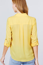 Load image into Gallery viewer, 3/4 Roll Up Sleeve Pocket with Zipper Detail Blouse
