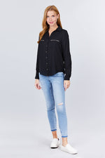 Load image into Gallery viewer, 3/4 Roll Up Sleeve Pocket with Zipper Detail Blouse
