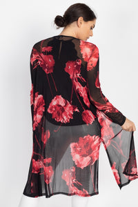 Side Slit Floral Mesh Cardigan