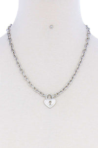 Fashion Heart Lock Chain Necklace & Earring Set