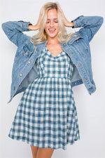 Load image into Gallery viewer, Blue Plaid Stripe Cut Out Back Bow Midi Sundress
