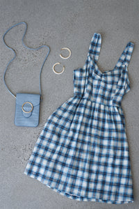 Blue Plaid Stripe Cut Out Back Bow Midi Sundress