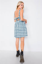 Load image into Gallery viewer, Blue Plaid Stripe Cut Out Back Bow Midi Sundress
