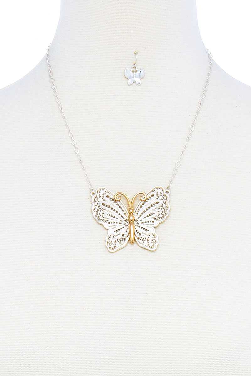 Fashion Butterfly Pendant Necklace & Earring Set