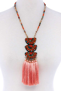 Designer Multi Tassel And Beaded Necklace