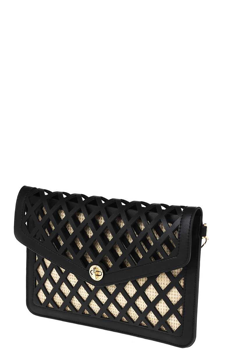 Diamond Cut Envelope Clutch with Shoulder Strap