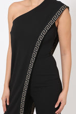 Load image into Gallery viewer, One Shoulder Greek Border Pattern Jumpsuit
