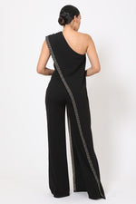 Load image into Gallery viewer, One Shoulder Greek Border Pattern Jumpsuit
