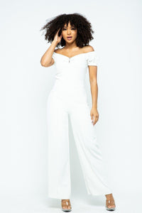 Puff Short Sleeve Jumpsuit with U Metal Detail