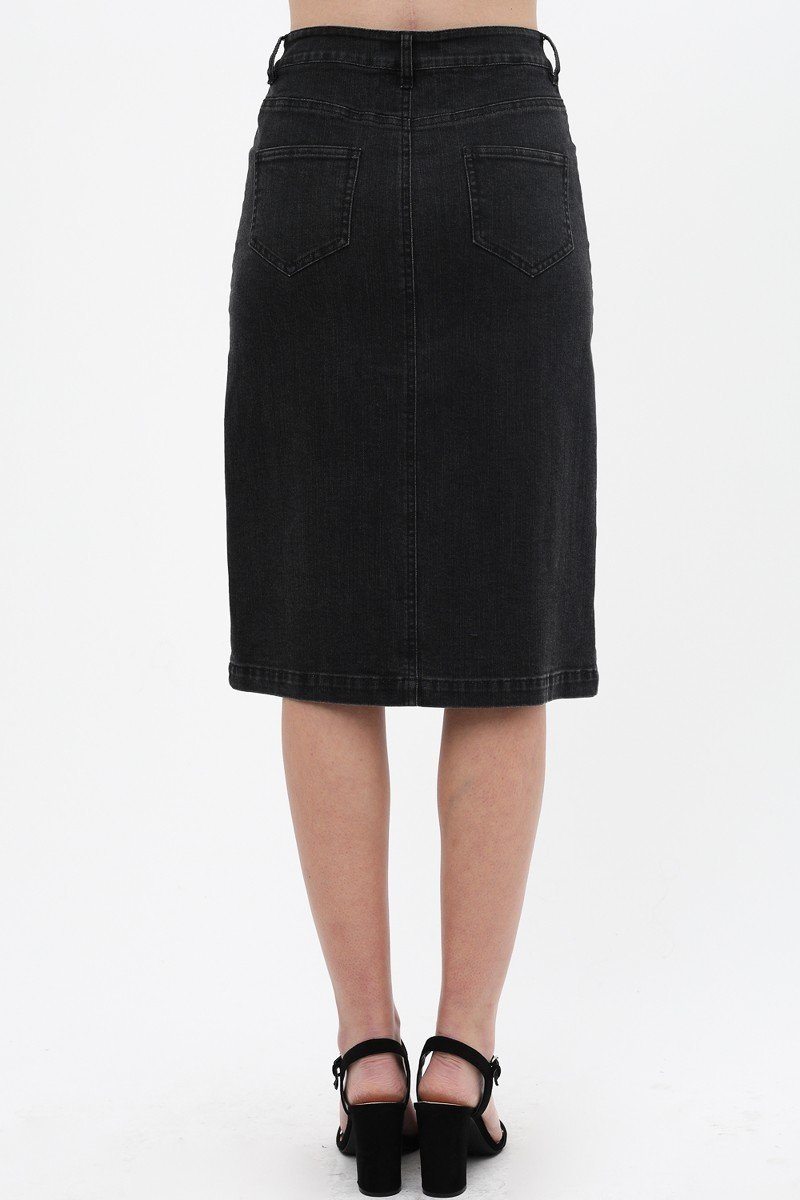 Denim Mid Thigh Length Skirt With Button Down Front Detail