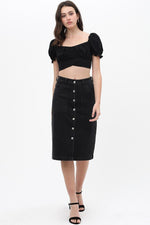 Load image into Gallery viewer, Denim Mid Thigh Length Skirt With Button Down Front Detail
