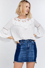 Load image into Gallery viewer, Floral Lace Crochet Tie-back Bell Sleeve Blouse
