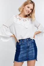 Load image into Gallery viewer, Floral Lace Crochet Tie-back Bell Sleeve Blouse
