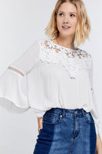 Load image into Gallery viewer, Floral Lace Crochet Tie-back Bell Sleeve Blouse
