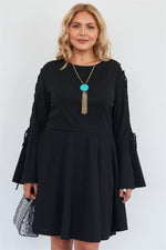 Load image into Gallery viewer, Plus Size Lace Up Detail Bell Sleeve Dress
