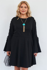 Plus Size Lace Up Detail Bell Sleeve Dress